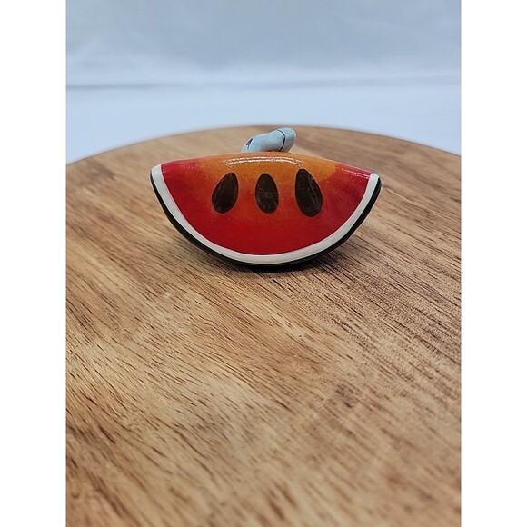 Mexican Folk Art Pottery Mouse In Watermelon Slice Small 2.5x1.5 - Picture 3 of 4